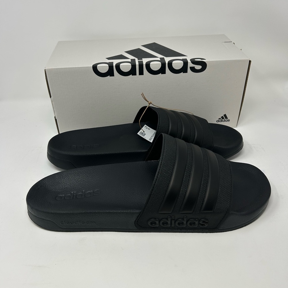 Adidas Adilette Shower Slides US Men Size 13/ Women Size 14 Black GZ3772 - Picture 3 of 8